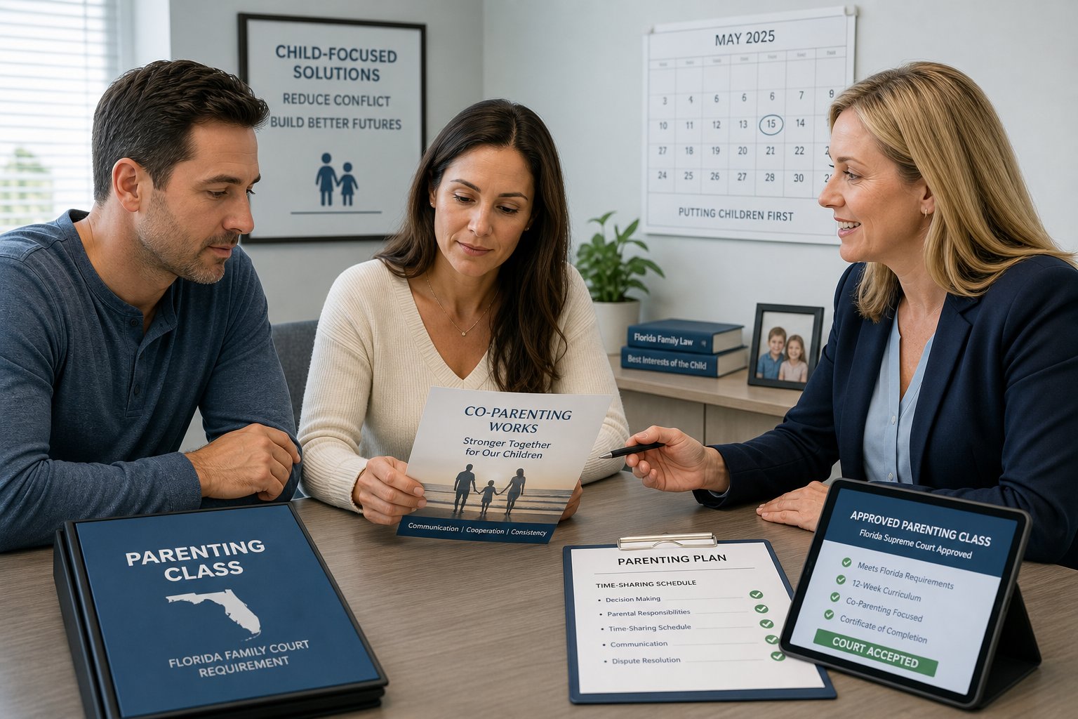 Court-Approved Parenting Classes in Florida: How to Choose One 2 Florida parent reviewing court-required parenting class certificate at a desk